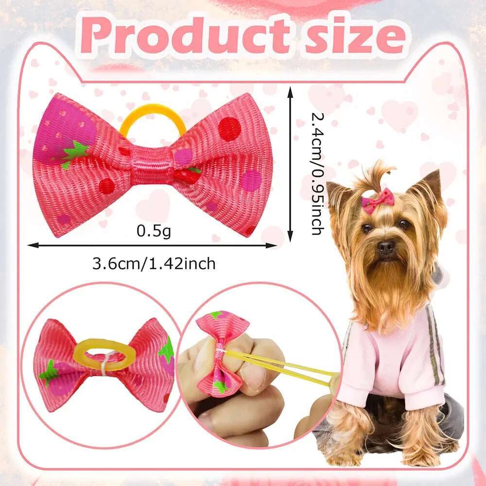 100PCS Puppy Bow Handmade Movable Grooming Hair Accessories Bows With Rubber Band For Small Dog and Cat Pet Products