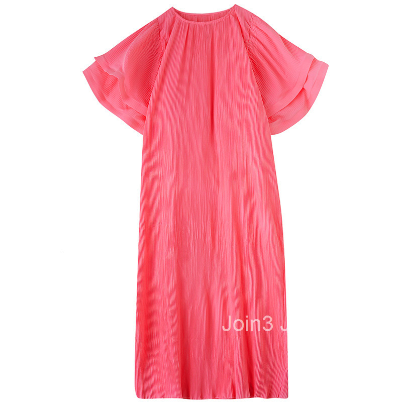 Spring and Autumn New Hundred Fold Long Dress Fashion Round Neck Lotus Leaf Sleeves Loose and Slim Ladies Long Dress
