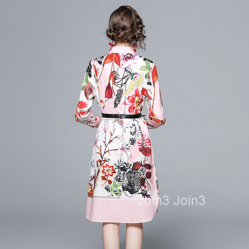 early spring new European fashion socialite temperament waist cinching and slimming positioning floral lining dress womens pink
