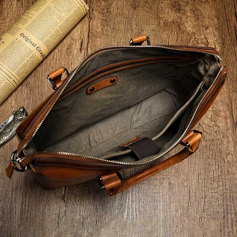 Mens handmade genuine leather handbag factory sun dried blackhead layer cowhide briefcase business computer bag mens shoulder bag Z250220