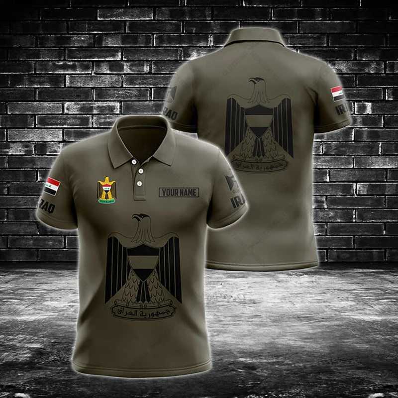 Men's Polos Custom Name Iraq Emblem Graphic Polo Shirt Summer Unisex Casual Streetwear Mens Fashion Loose Fast Dry Plus Size Sportswear z250222