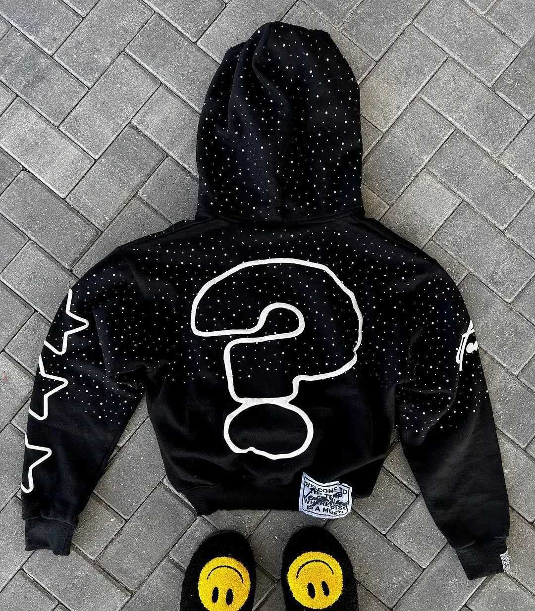 2024 American New Trend Who Cares Get Some Money Printed Zipper Sweater Mens and Womens Y2K Harajuku Hip Hop Goth Casual Coat W250222