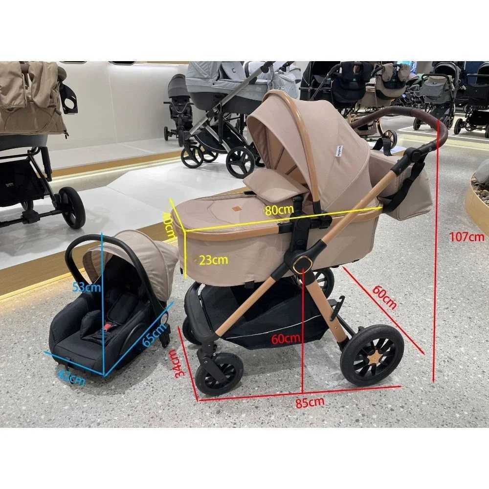 3-in-1 Multifunctional Baby Stroller Portable Detachable Baby Basket Sitting and Lying Baby Stroller High-view Child StrollerXJ250222