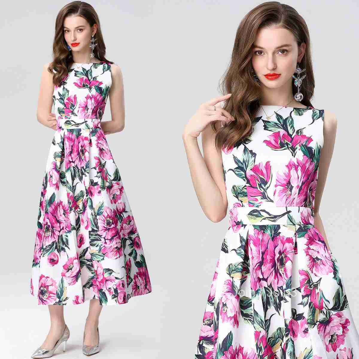 Summer New Womens Clothing Style Fashionable Printed Sleeveless High Waist Dress Long Skirt A-line Skirt