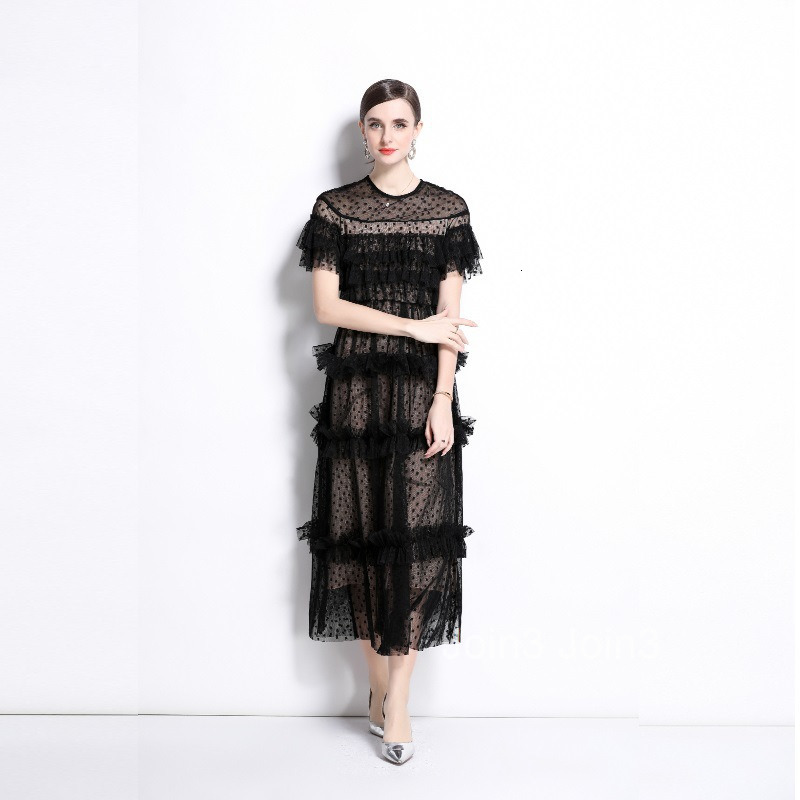 new French socialite style polka dot dress with womens mesh design and temperament skirt