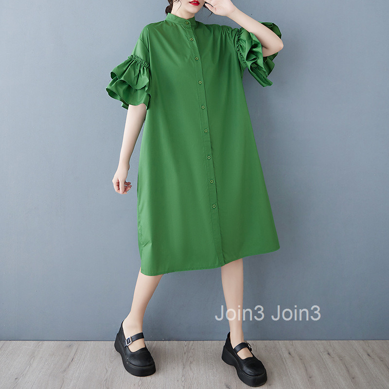 Spring/Summer New Fashionable Stand up Collar Lotus Sleeve Dress Casual Slimming Shirt Dress