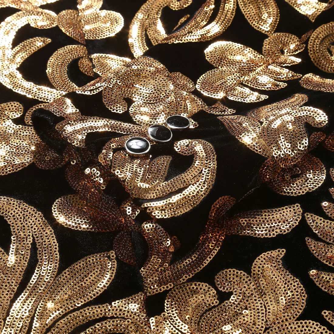 High Quality (Blazer + Trousers) Mens Gold Velvet Fashion Elegant Casual Wedding Banquet Party Sequin Costumes Two Piece SetXJ250222