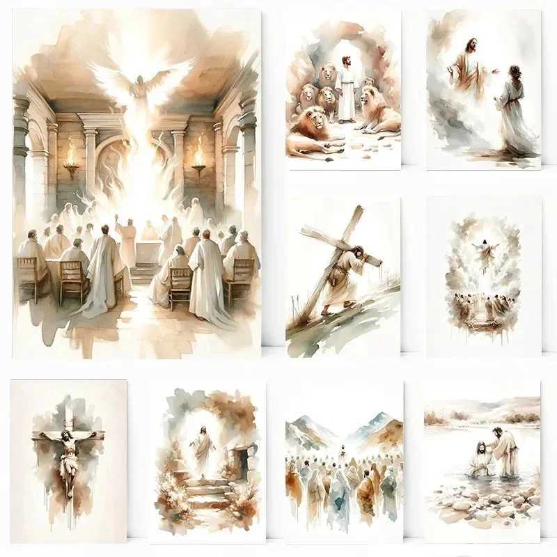 Jesus Sketch Canvas Posters Bible Verses Shepherd Faith Prints Painting Decor Wall Art Poster Living Room Decor Y250218