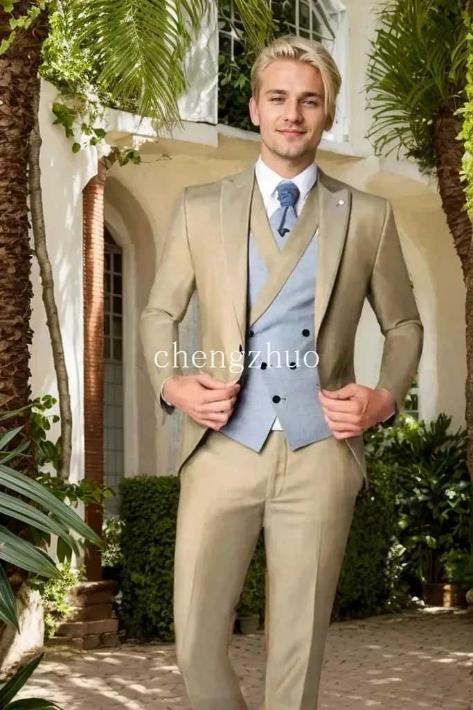 Casual Slim Fit Mens Suits 3 Pieces Blazer Vest and Pants Set Peak Lapel Tuxedo Suits for Men Wedding Dresses BusinessXJ250222