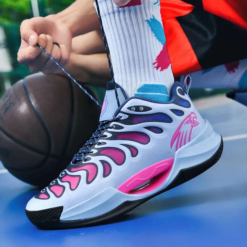 High-quality Men's Refl ective Bas ketball S neakers Men M esh Outdoor Rubber Anti Slip Sports Training Shoes Male