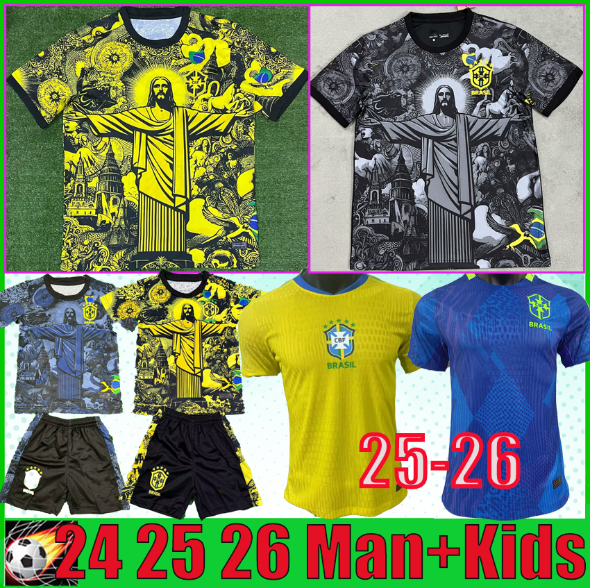 BraziLS Soccer Jersey 25 26 Copa America Cup NEYMAR VINI JR 2025 BrasIL National Team Football Shirt JESUS Special Home Away Fans Player Men Kids Kit Sets RODRYGO