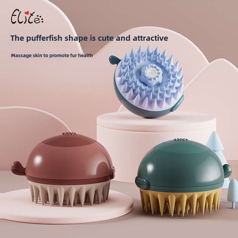 Cute Pet Pufferfish-inspired Dry and Wet Dual-function Brush: Ideal for Cleaning Dogs and Bathing Cats