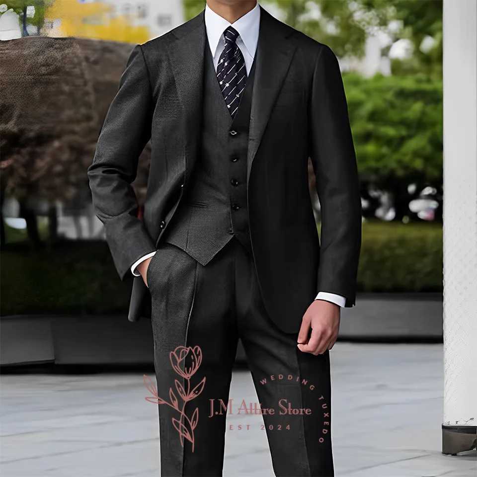 Black mens 3-piece suit jacket vest pants notch lapel classic set for wedding groomsman prom dinner party meeting custom tuxedoXJ250222