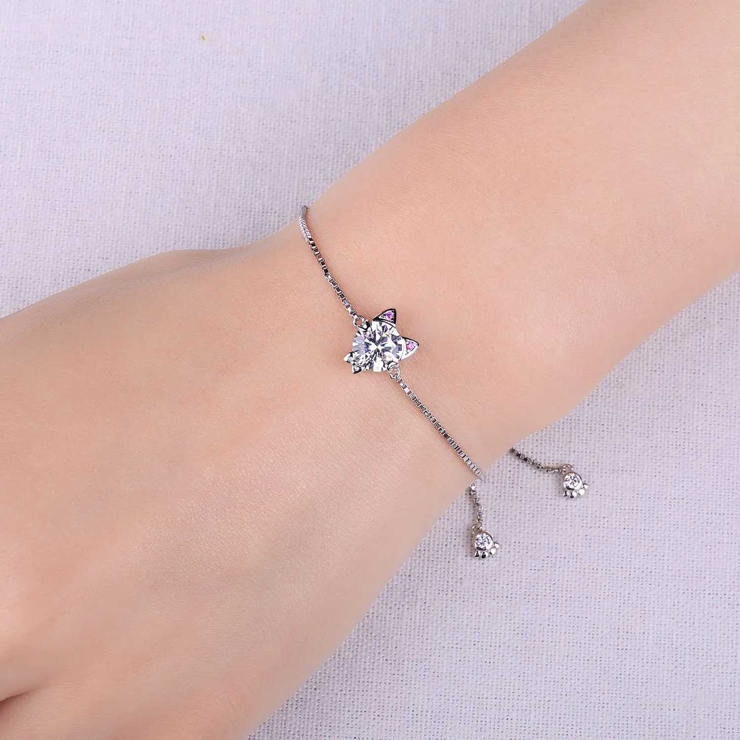 JewelryPalace newly arrived Love Cat 1.7ct round gemstone 925 sterling silver adjustable link bracelet womens exquisite jewelry gift W250221