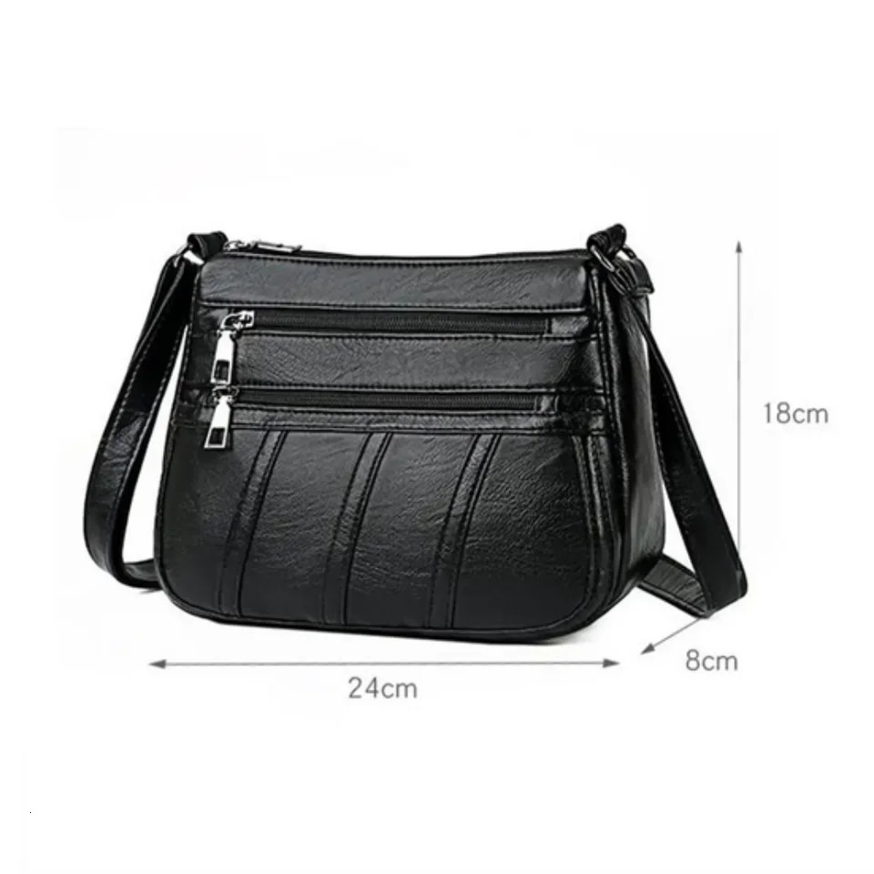 Ship from US Fashion Ladies Retro Style Cross Body Bag PU Leather Casual Messenger Shoulder Handbag Long Strap Black with Compartments 250227FBB