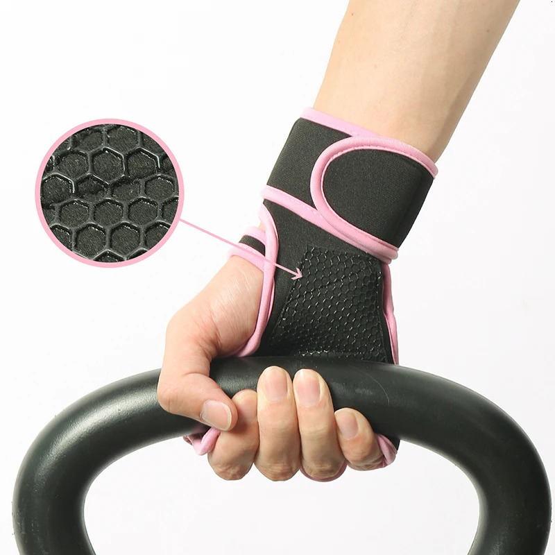 Workout Gloves With Wrist Wraps AntiSlip Silicone Palm Protection Weight Lifting Fitness Gym Pink Color For Women 250220