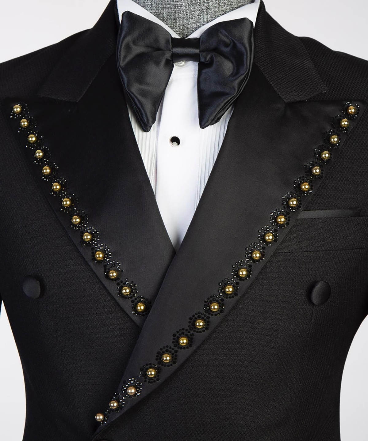 Graceful Black Spring Summer Men Suits Set 2 Pieces Blazer+Pant Trousers With Beaded Peaked Lapel Customized Groom Wedding Tuxedo Formal Prom Jacket(C