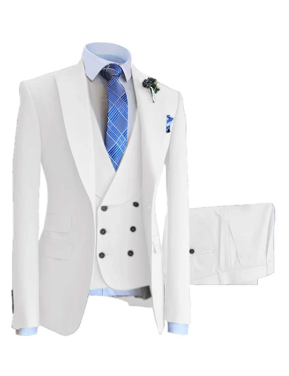 Mens Business Set 3-Piece One Button White Meeting Party Wedding Formal Occasion 4XL 5XL Increased LengthXJ250222