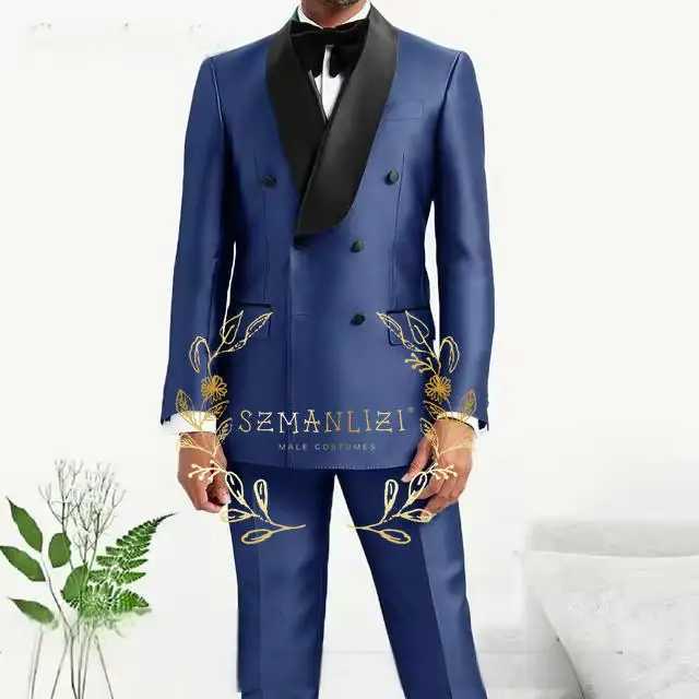 Silver Grey Satin Double Breasted Suits for Men Wedding Slim Fit Formal Groom Tuxedo Custom Made Suit Shinny Jacket PantsXJ250222