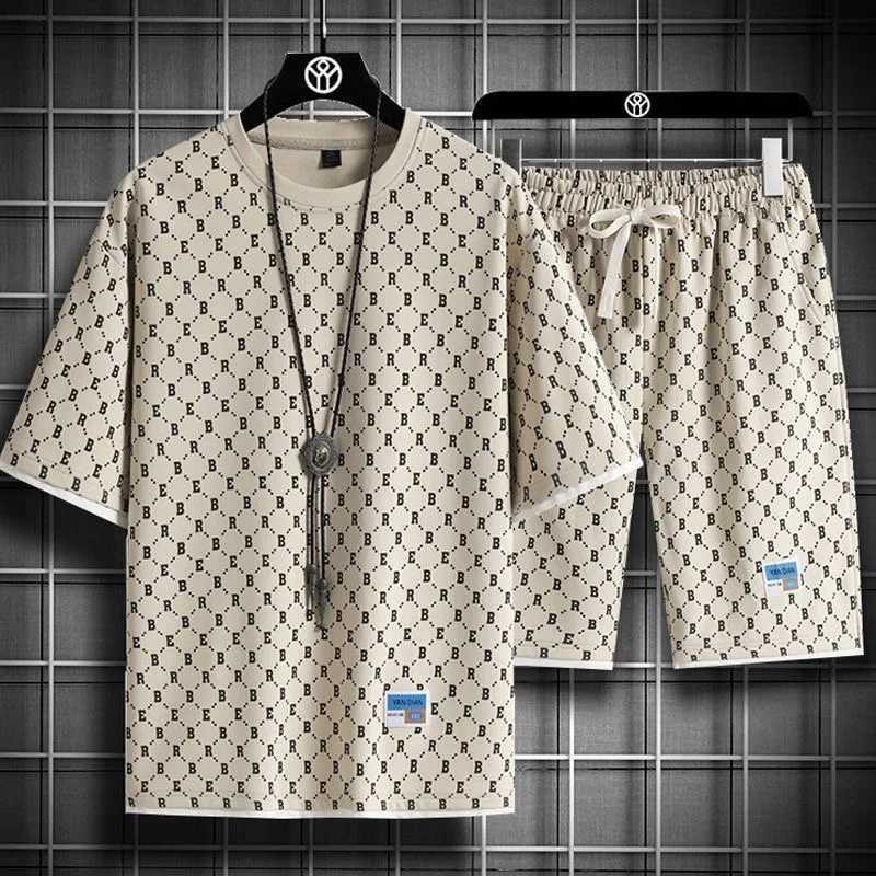 Men's Tracksuits 2024 Summer New Fashion Printed Short Slve T-Shirt Set Mens Leisure Sports Plus Size High Quality Loose Two-Piece Set M-5Xl Y250