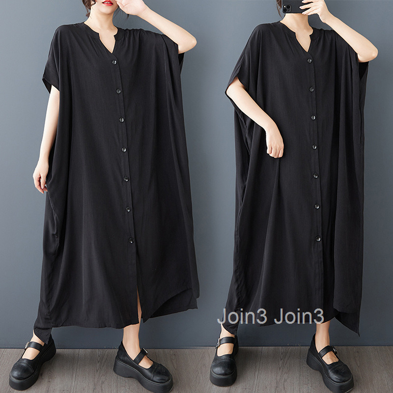 Spring/Summer New Short sleeved Shirt Dress Fashionable Loose Large Size Look Slim Knee length Long Dress