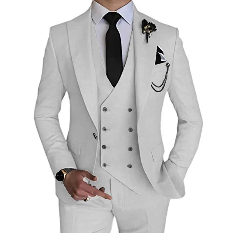 Fashion New Men Boutique Business Solid Color Wedding Suit Coat Pants Vest 3Pcs Set Dress Blazers Jacket Trousers Mens clothingXJ250222