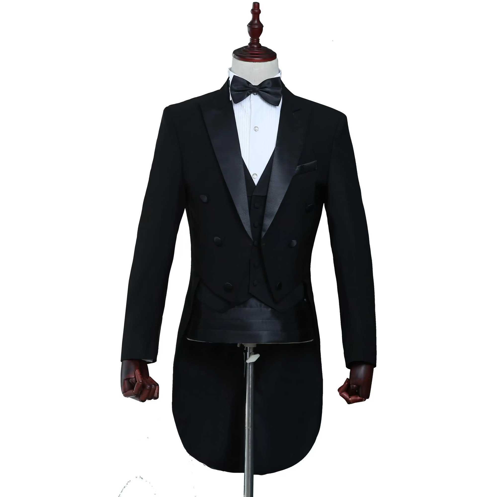 Tailcoat suitable for hairdressers 3-piece jacket vest and pants set solid color formal business set wedding dressXJ250222