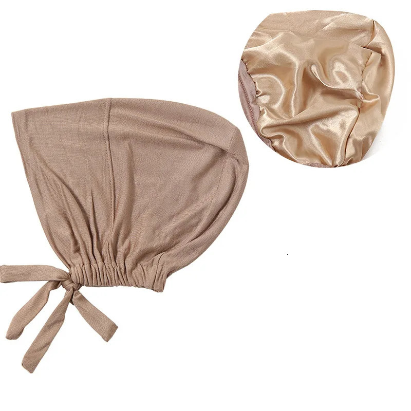 Double Layer Modal Satin Hijab Cap Islam Undercap with Tie Bonnet Instant Hijabs for Women Turkish Scarves Muslim Turban Bandana 250221