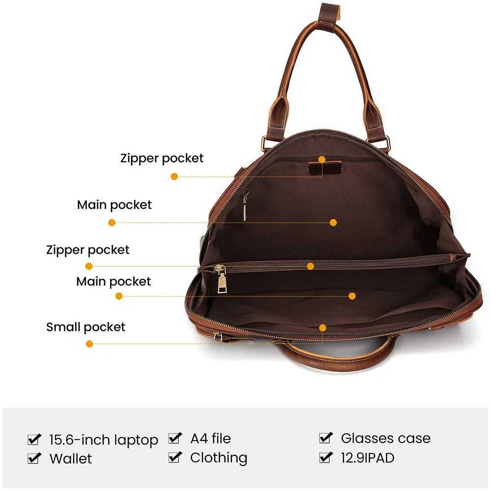 Crazy Horse Leather Mens Briefcases 15.6 Laptop Bag Office Bags for Men Vintage Cowhide Shoulder Messenger Bags New Z250220 - view 6