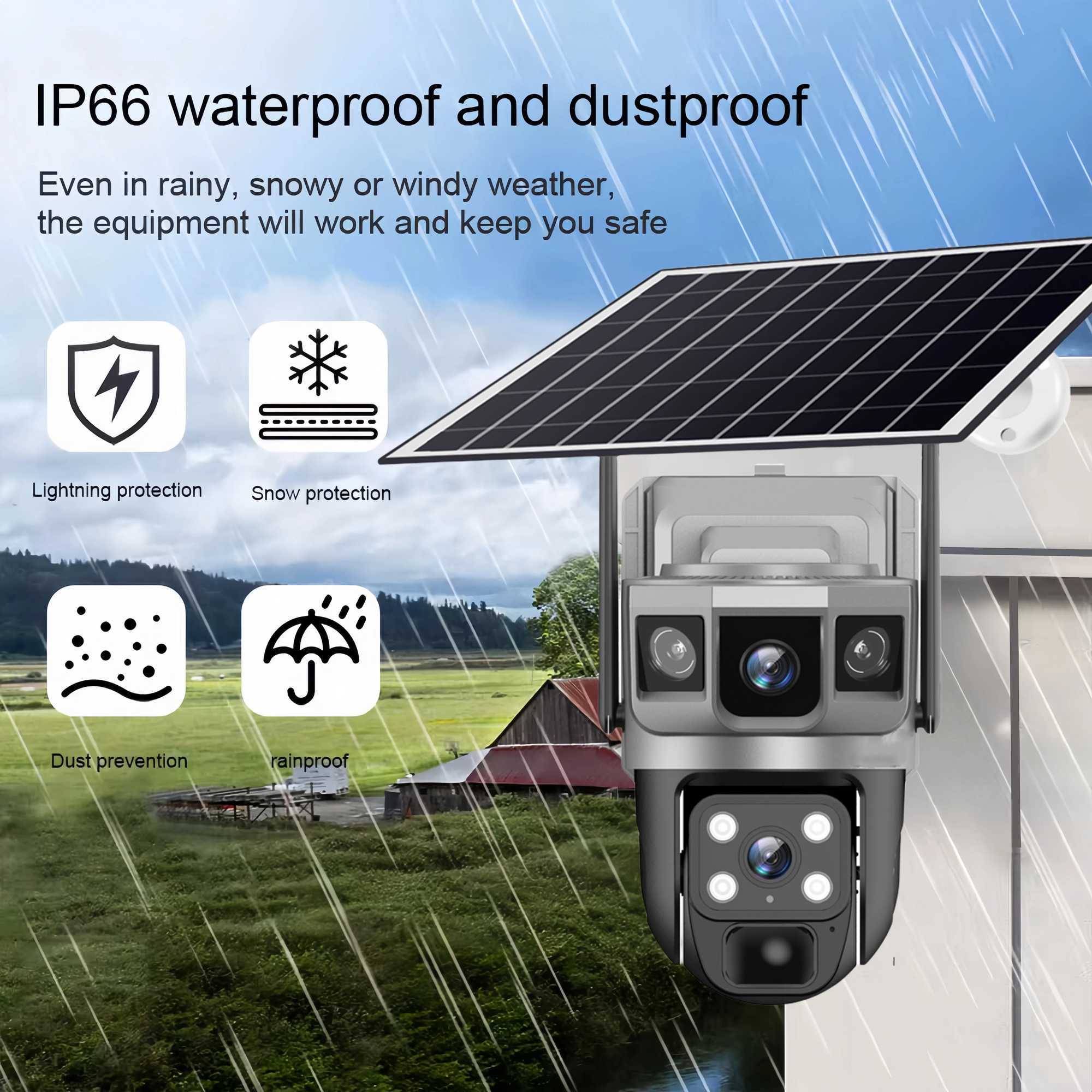 V380Pro Solar Camera 4G Sim Card Camera Triple Sn WiFi Network Security CCTV Built-in Battery PIR Night Vision HD PTZ Camera Z250222