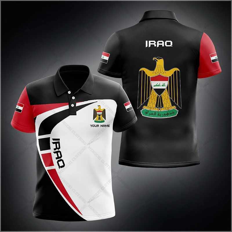 Men's Polos Custom Name Iraq Emblem Graphic Polo Shirt Summer Unisex Casual Streetwear Mens Fashion Loose Fast Dry Plus Size Sportswear z250222