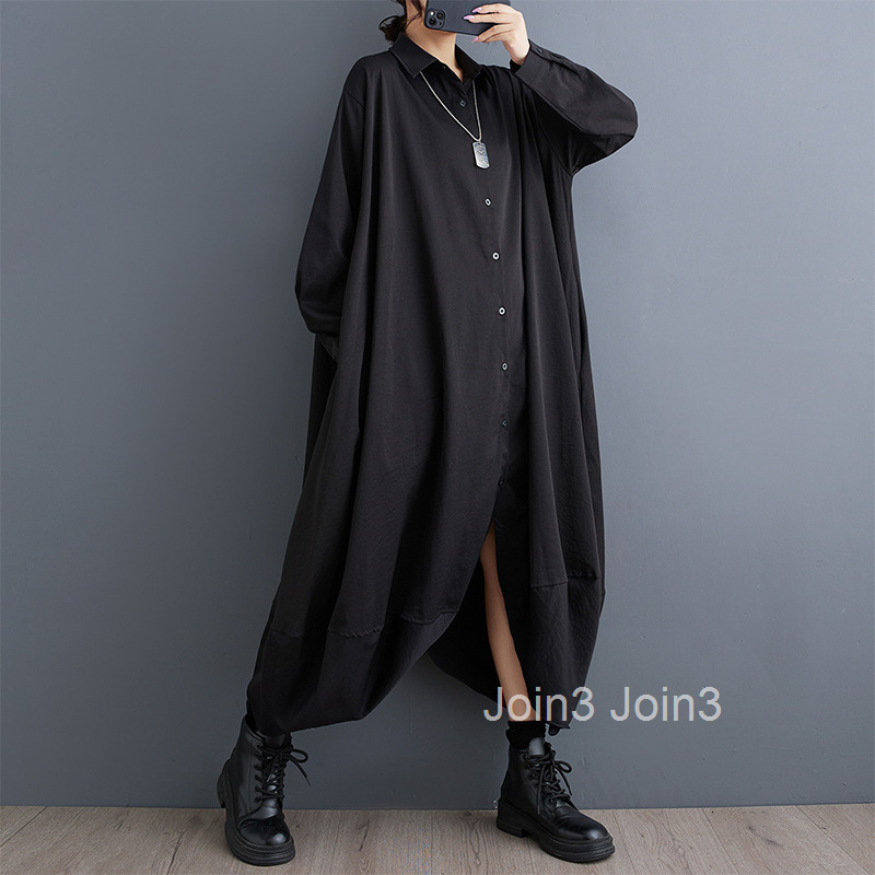 Spring and Autumn New Fat MM Loose Casual Large Edition Shirt Skirt Fashion Bottom Irregular Dress