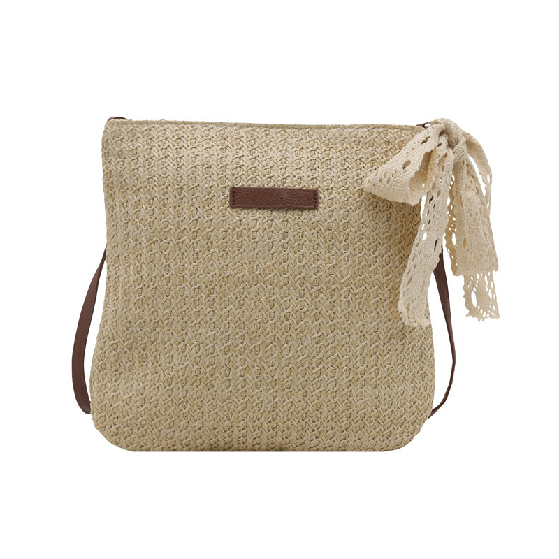 Trendy casual beach weaving 2025 personalized silk scarf new fashion and western-style grass woven bucket shoulder crossbody bag for women swissmilita