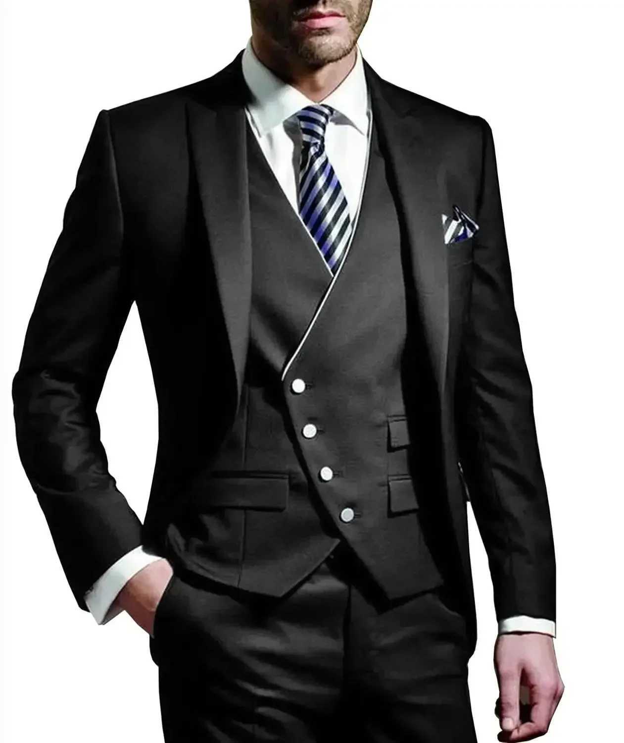 Elegant Men Suits 3 Pieces Slim Fit Blazer Vest Pants Set Peak Lapel Tuxedo Set for Wedding Single Breasted Suit Elegant WeddingXJ250222