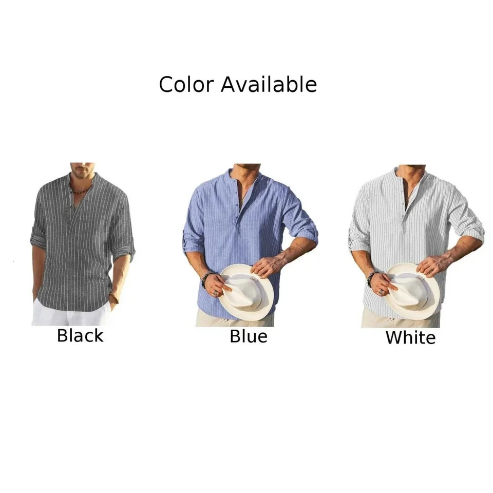 Comfy Holiday Daily Shirt Striped Shirts Vintage Autumn Casual Fashion Grandad Collar Long Sleeve 250220