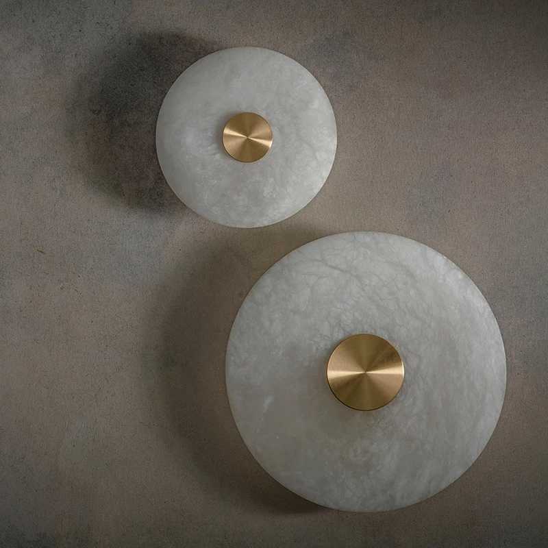 Art Deco Round LED Wall Sconce Natural Marble Brass Parlor Aisle Corridor Wall Lights Atmosphere Decoration Lamp Drop Shipping Z250220