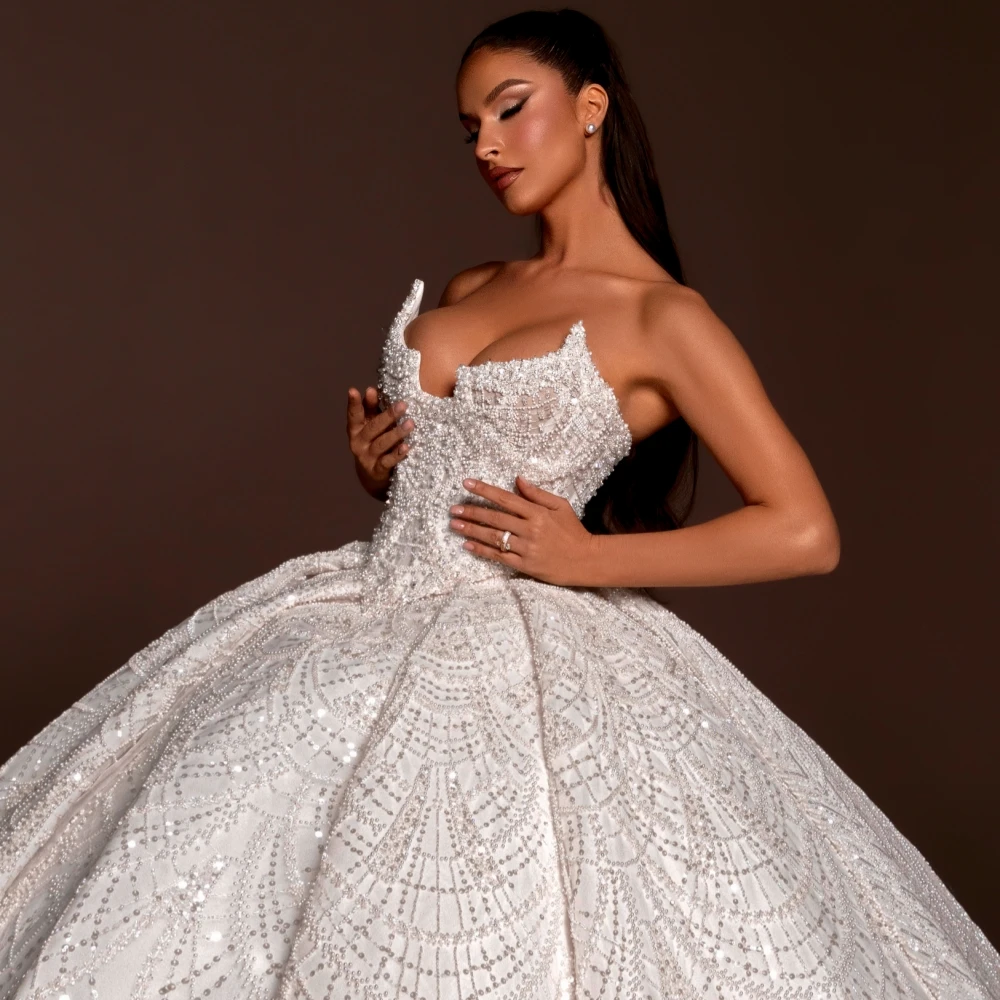 Gorgeous Ball Gown Wedding Dress For Women Sweetheart Neck Sleeveless Bridal Gowns Lace Sequins Backless Sweep Train Dresses Custom Made vestidos de n