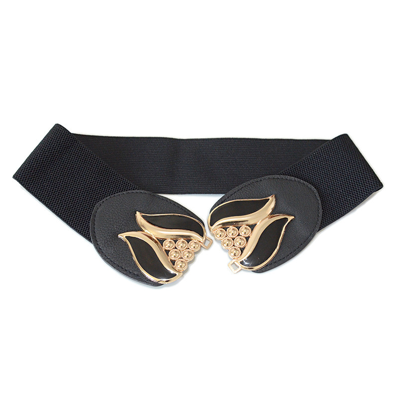 Ripple Flower Button Elasticized Wide Waistband Belts Decorative belt