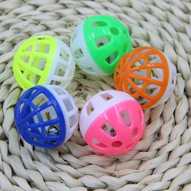 10pcs/set Plastic Sound Toy Hollow Out Round Pet Colorful Playing Ball Toys With Small Bell Cat Products