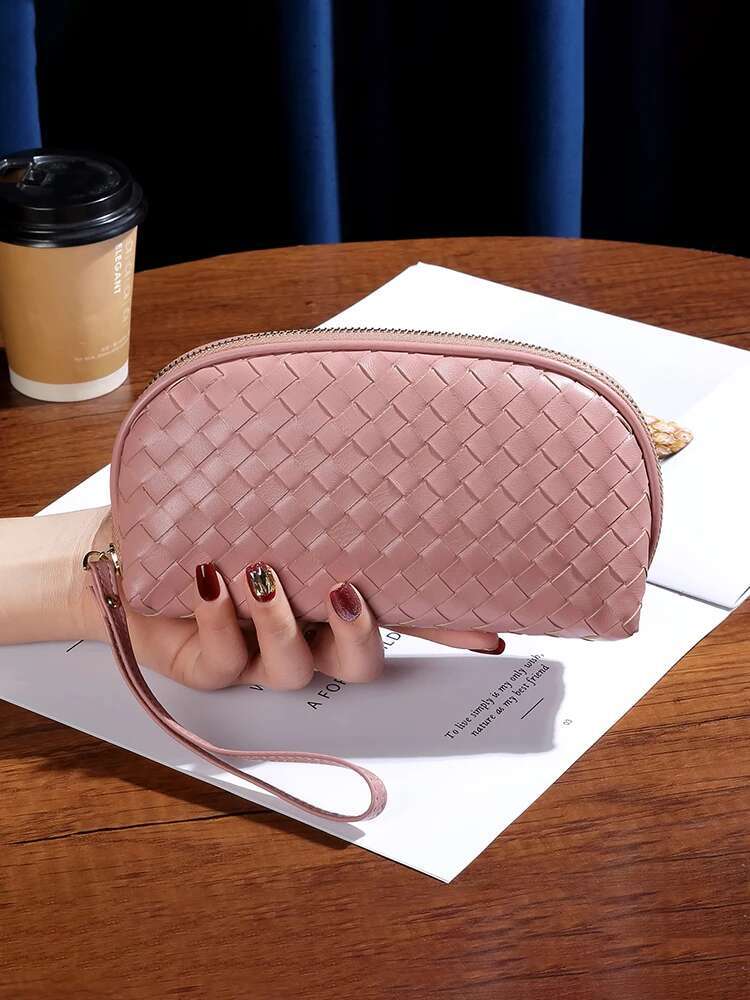 Woven Genuine Leather Lady Handbag Large Capacity Coin Purse For Women 2024 New Sheepskin Phone Clutch Bag 45
