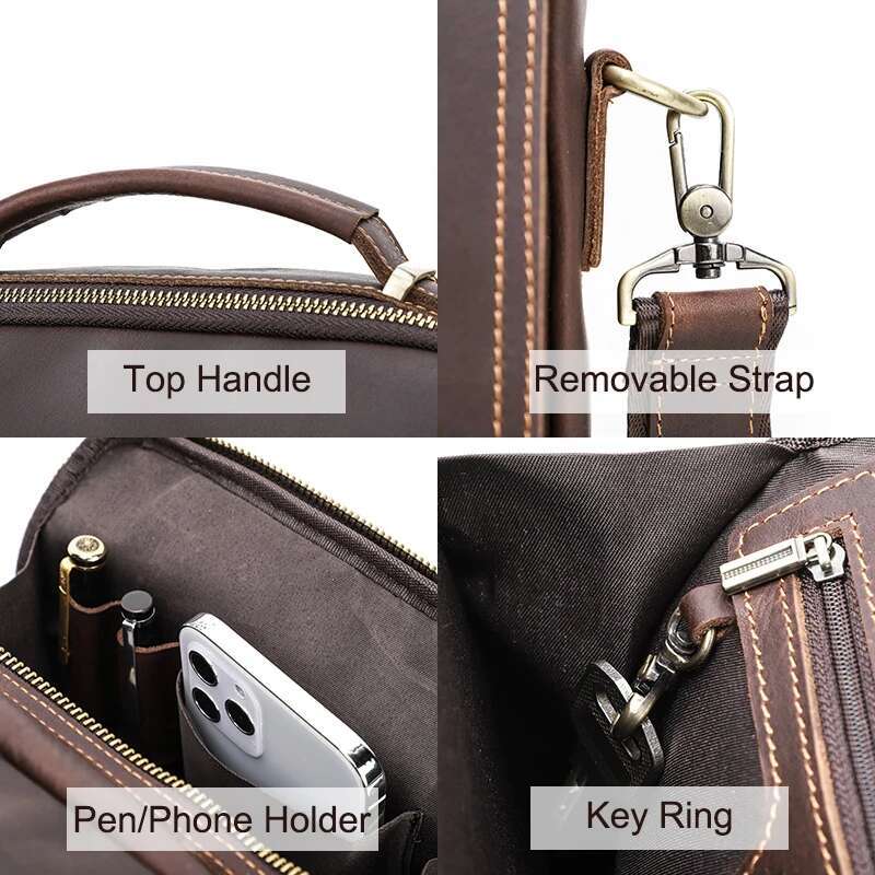 Contact's Crazy Horse Leather Men Messenge Bag Vintage Crossbody Shoulder Bags Multifunction Small Handbag For 10.5 Ipad Bolso