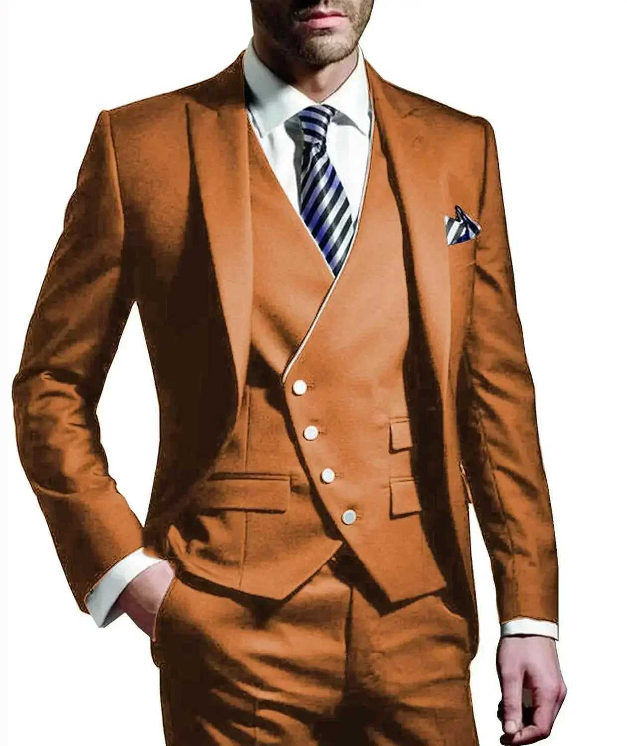 Elegant Men Suits 3 Pieces Slim Fit Blazer Vest Pants Set Peak Lapel Tuxedo Set for Wedding Single Breasted Suit Elegant WeddingXJ250222