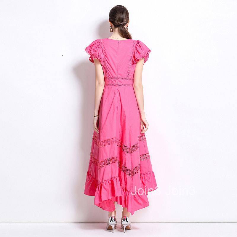 vacation style dress with fly sleeves and hollowed out lace patchwork dress