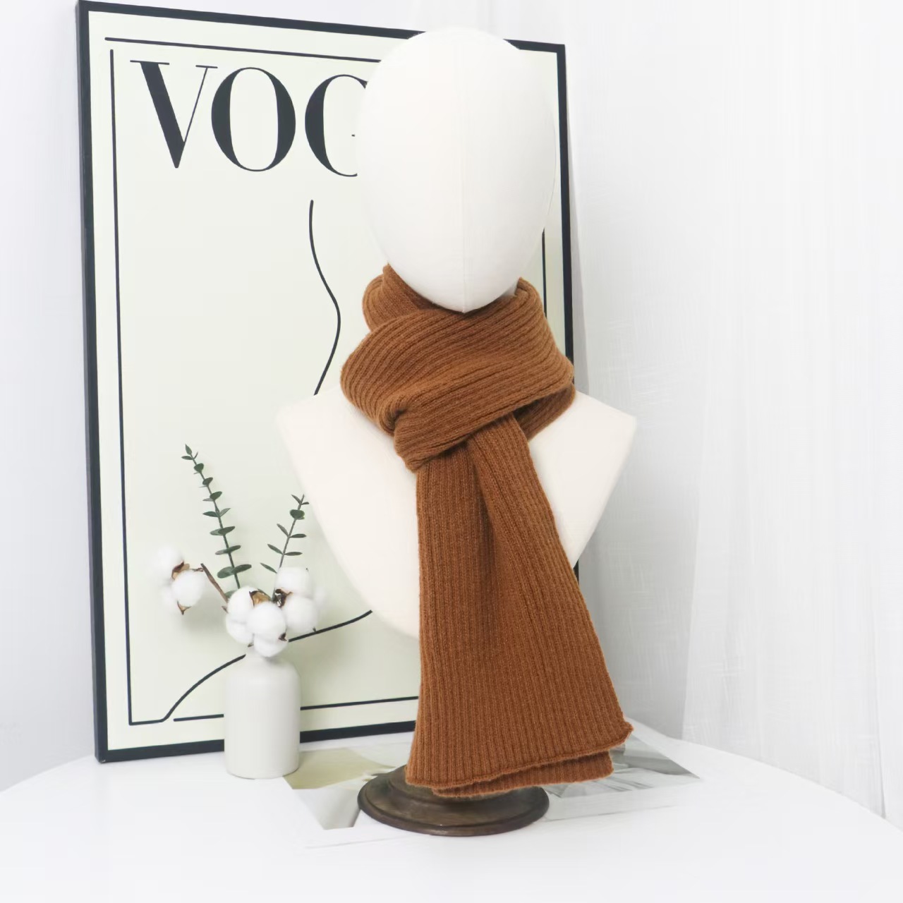 T153 autumn and winter vertical knitted scarf solid color all-match ladies scarf Korean couple warm neck scarf