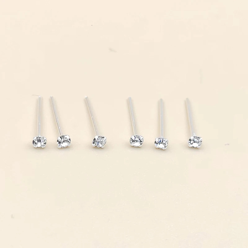 925 Sterling Silver 2mm Clear Crystal nose Stud Nose Piercing Pin body jewelry 20pcs/pack 250221