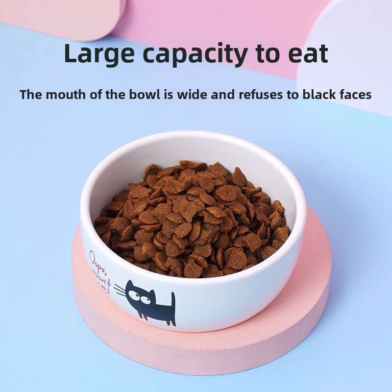 Adorable Cartoon Pattern Ceramic Pet Feeder Set Comfortable Flat Edge Design for Pets' Daily Meals