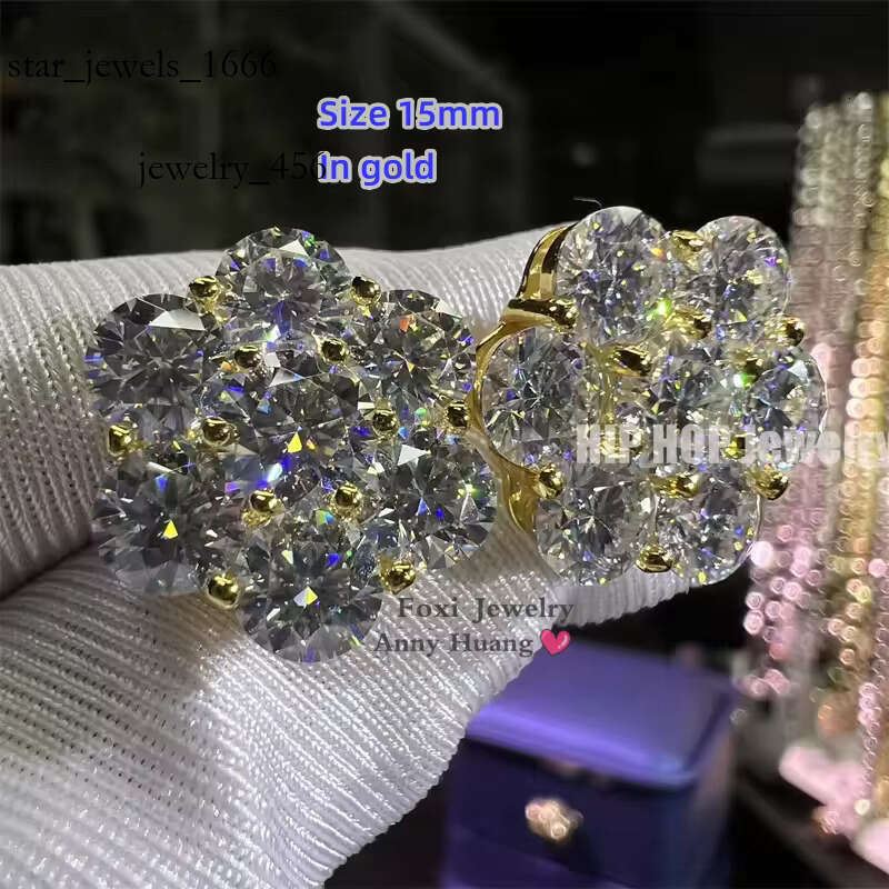 Gold Mossanite Studs Screw Back Solid Sier 15mm 5.8ctw VVS1 Round Cut Cluster wer Moissanite Dia Stud Earrings