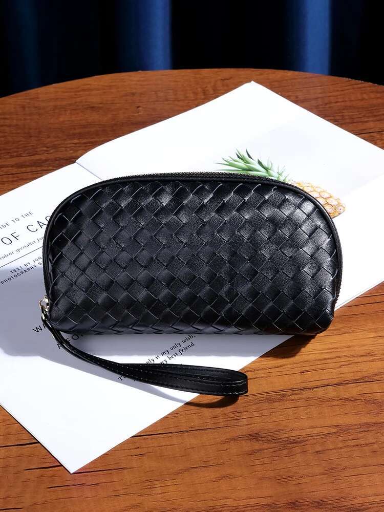 Woven Genuine Leather Lady Handbag Large Capacity Coin Purse For Women 2024 New Sheepskin Phone Clutch Bag 45
