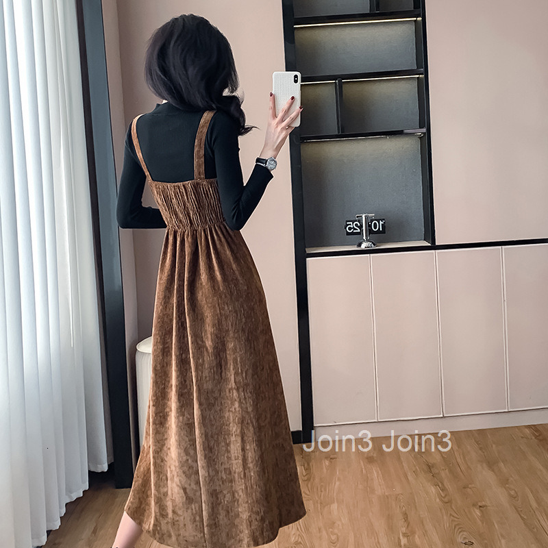 Autumn/Winter New Strap Dress Half High Collar Long Sleeve Undercover Two Piece Set