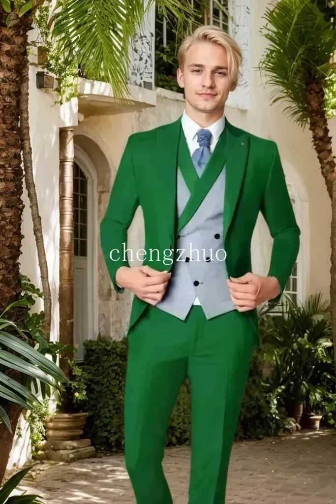 Casual Slim Fit Mens Suits 3 Pieces Blazer Vest and Pants Set Peak Lapel Tuxedo Suits for Men Wedding Dresses BusinessXJ250222